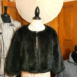 Lauren Conrad Black Dress Jacket 3/4 Sleeve Faux Fur. Clasp closure. Size Large